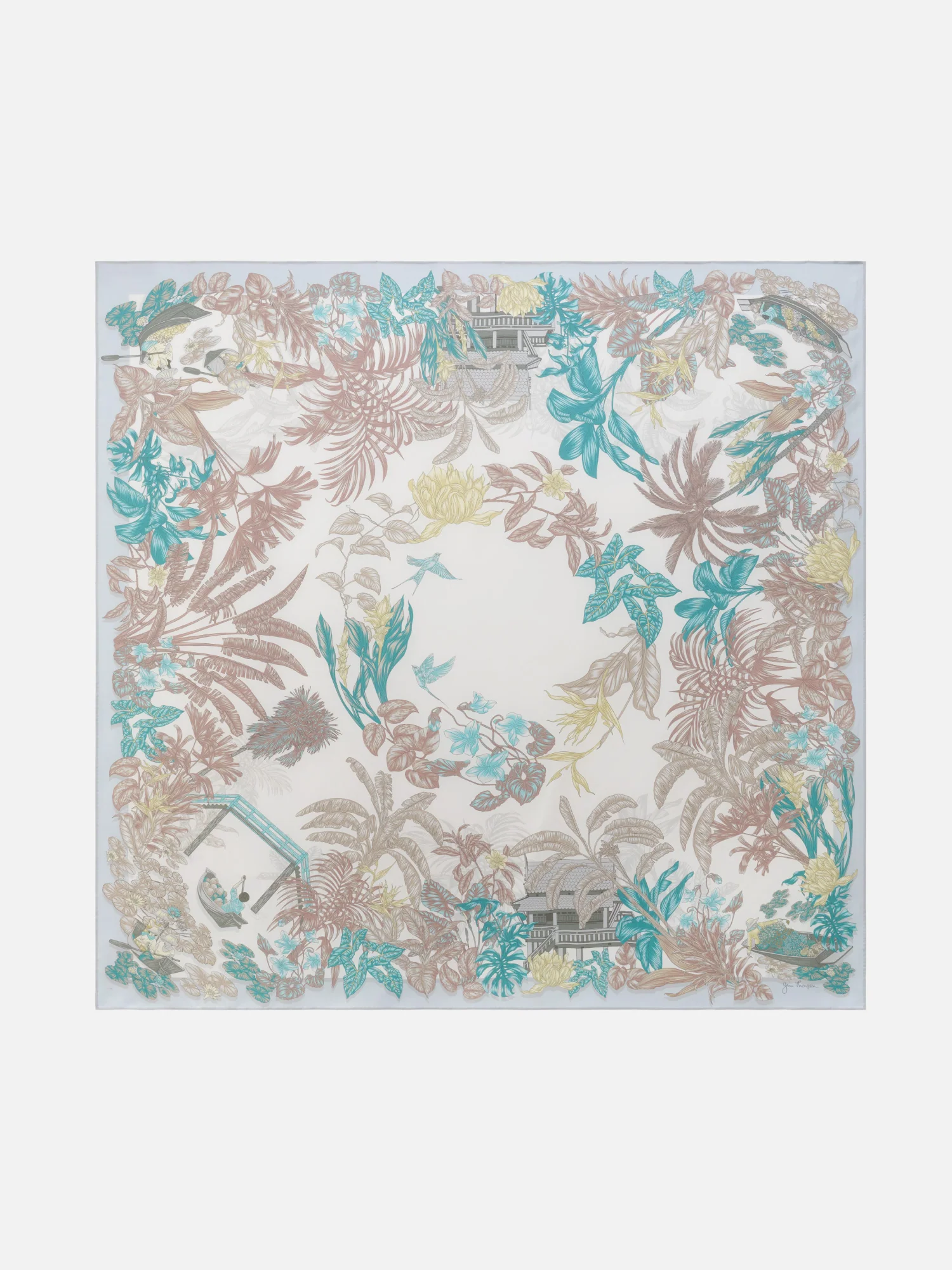 Damnoensaduak Floating Market Silk Twill Scarf